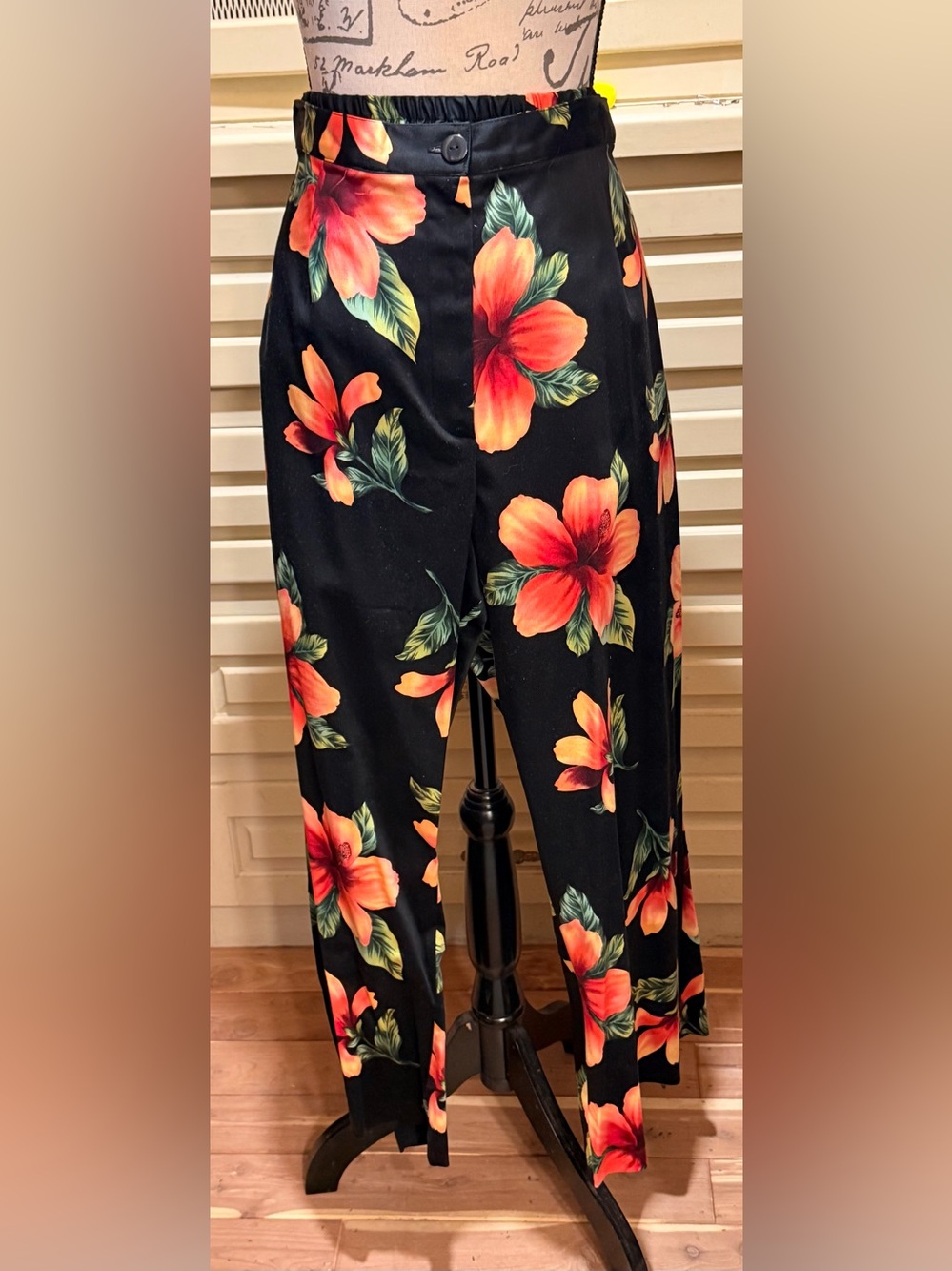 VTG 90s Rebecca Jones Wide Leg Trousers Tropical Hibiscus